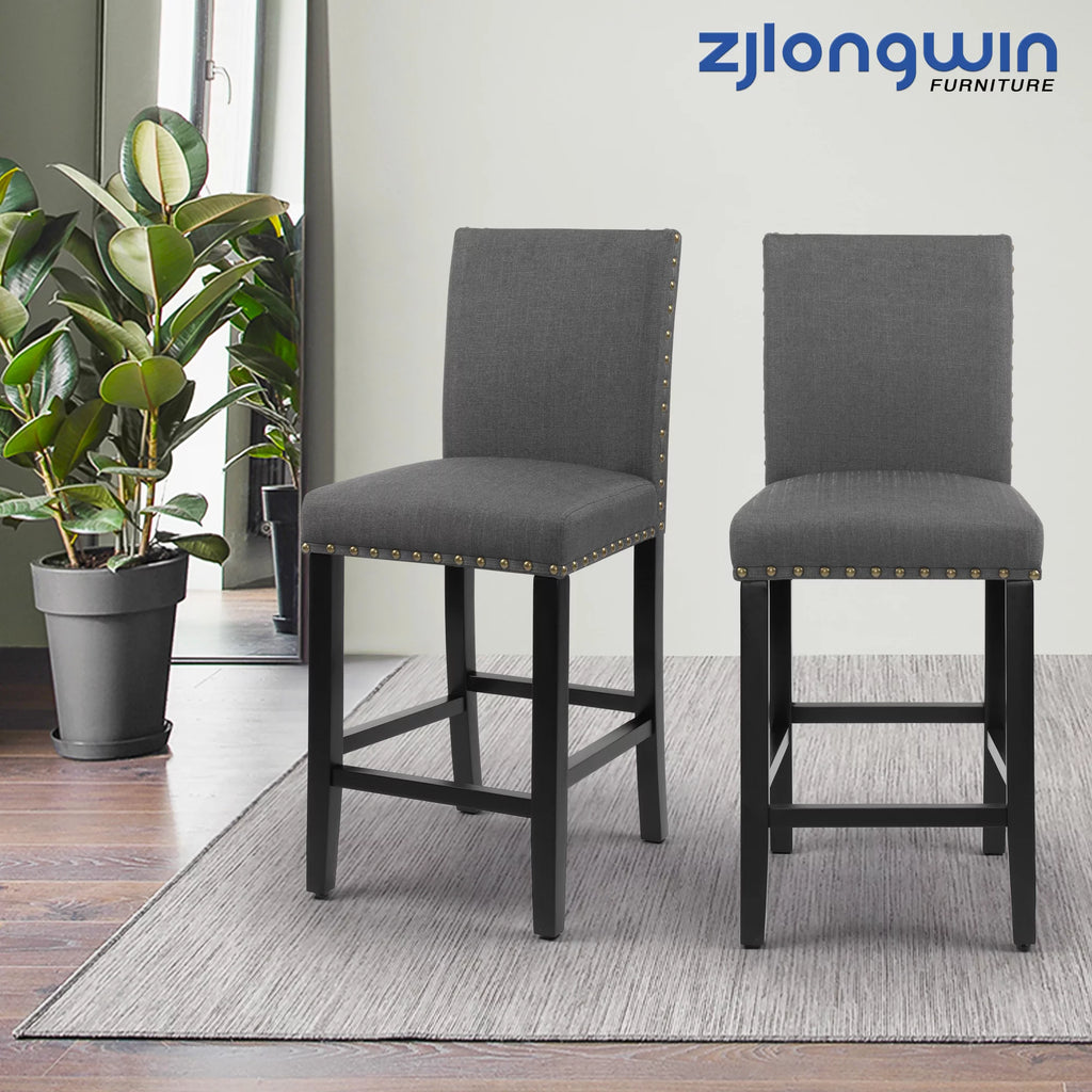 Charcoal Fabric Upholstered Wooden Barstools Set of 2 S477