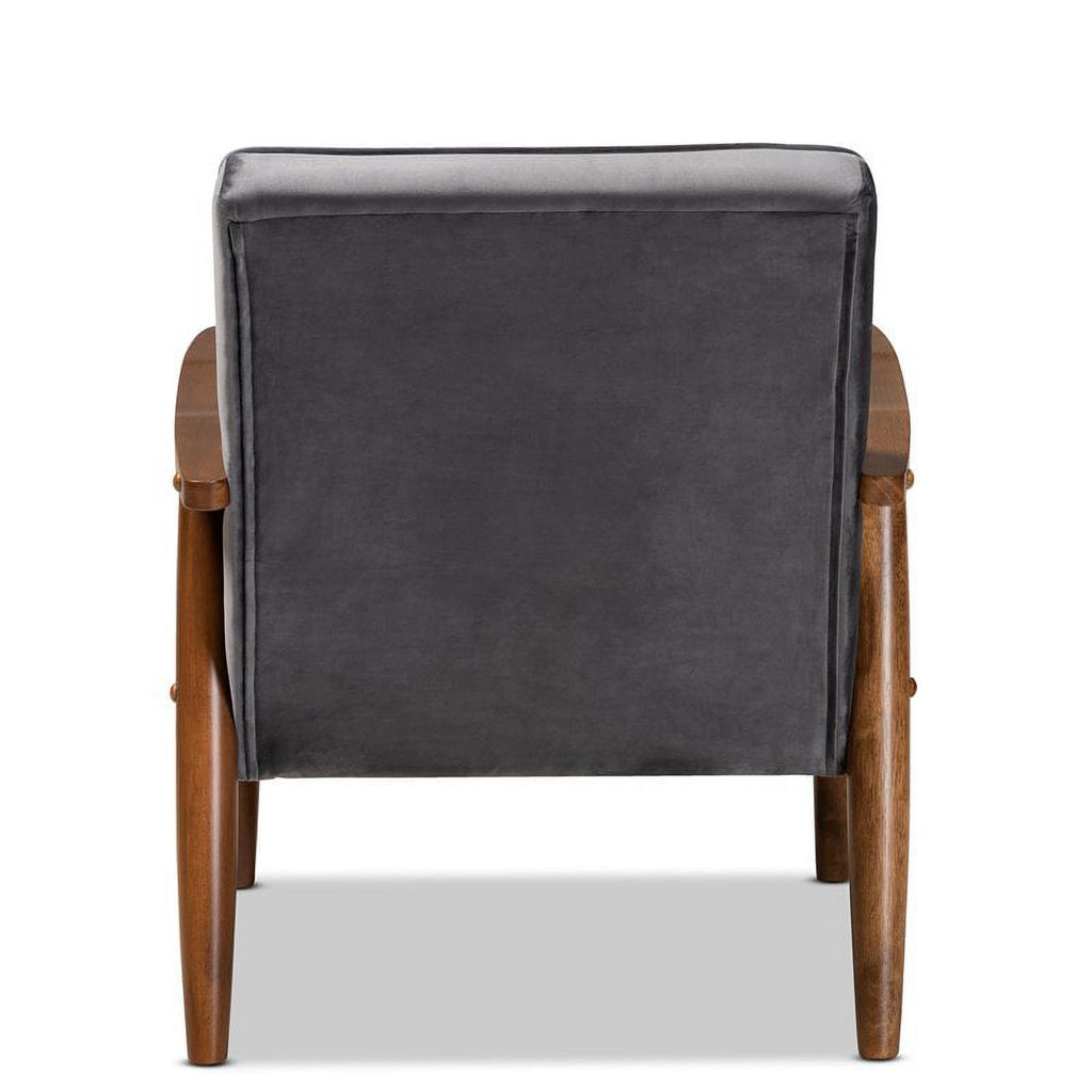 Grey Velvet Upholstered Wood Lounge Chair C1203