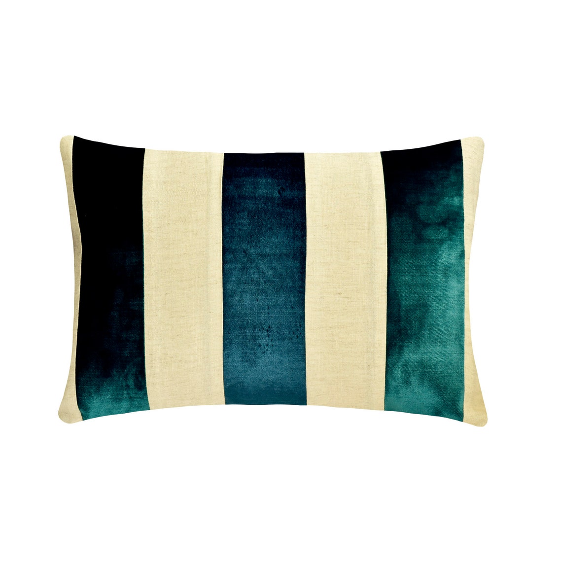 Teal Velvet & Linen Patchwork Oblong Lumbar Pillow Cover L2006