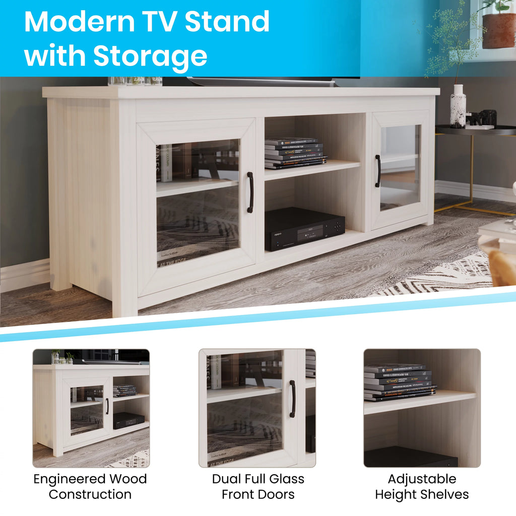 White Wash TV Stand with Glass Doors and Adjustable Shelves B33811