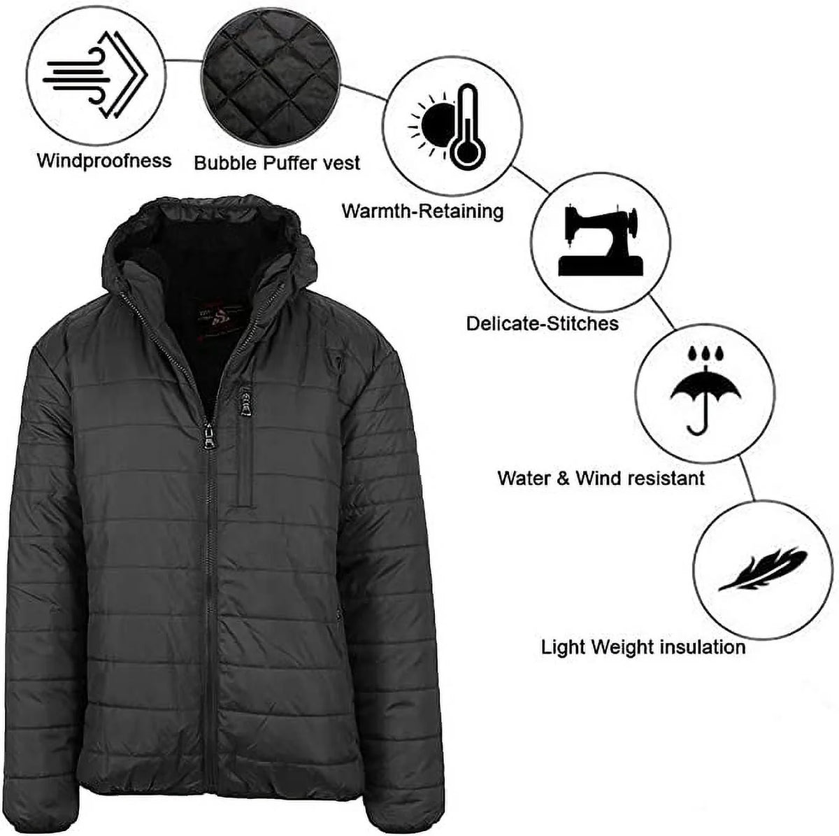 Mens Sherpa-Lined Hooded Puffer Jacket R64204