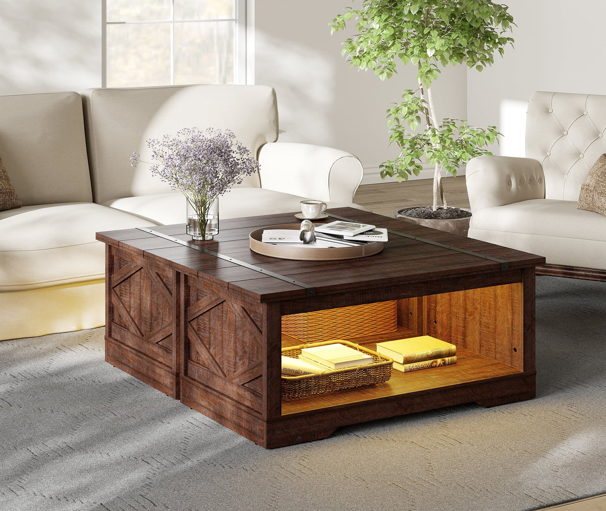 Rustic Brown Wood Coffee Table with Storage G897273