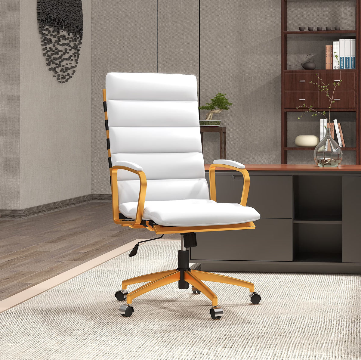 High Back Executive Office Chair with Armrest Adjustable Swivel Chair in Vegan Leather Z139218