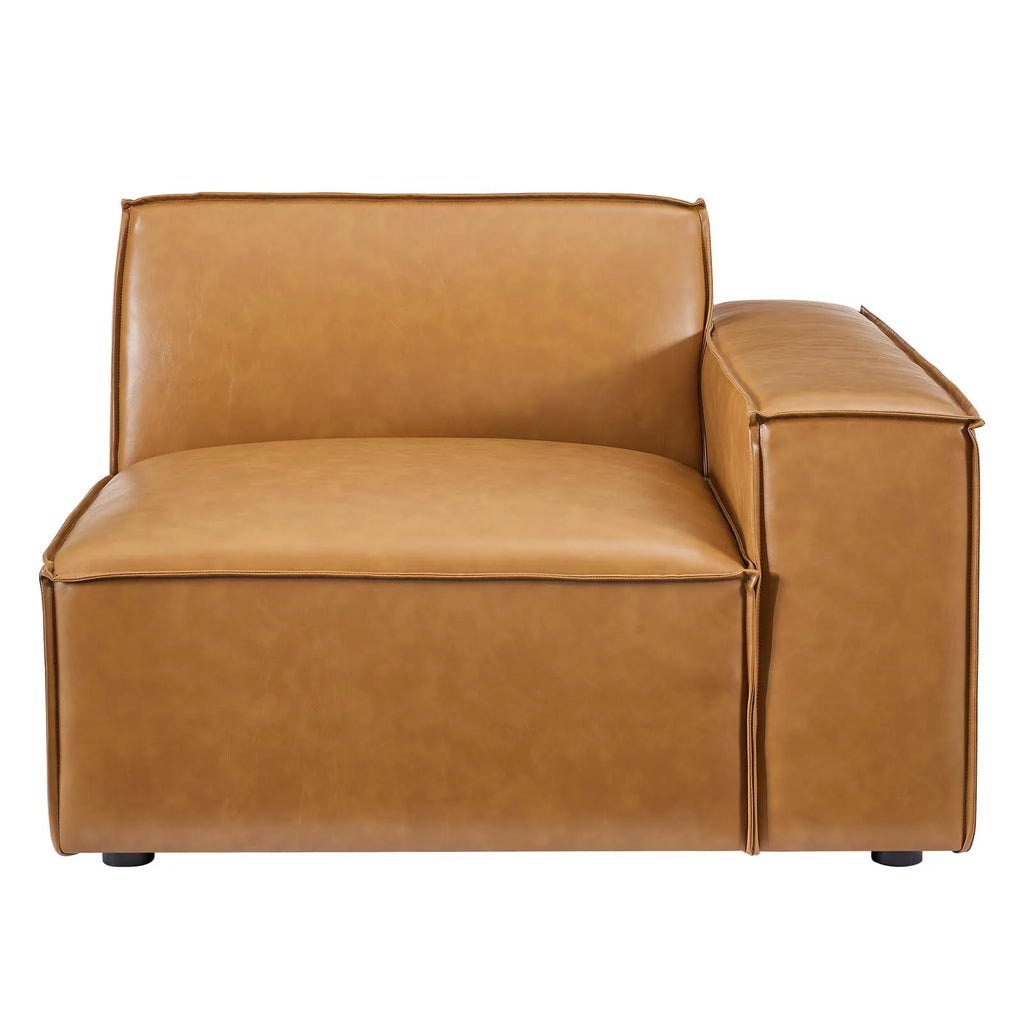 Tan Vegan Leather Left-Arm Sectional Sofa Chair A31680