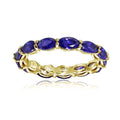 Blue Sapphire 5x3mm Oval-Cut Stackable Eternity Band Ring 925 Sterling Silver Yellow Gold Plated Gemstone Jewelry N605509