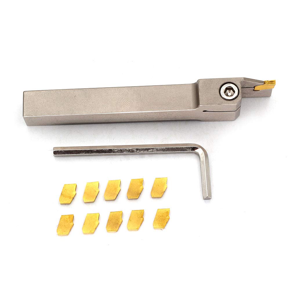 1/2 Indexable Lathe Grooving Parting Holder with 10 Pieces GTN-2 Heavy Duty Nickel Plated Right-Hand Cut Off Tool Carbide Inserts S2901