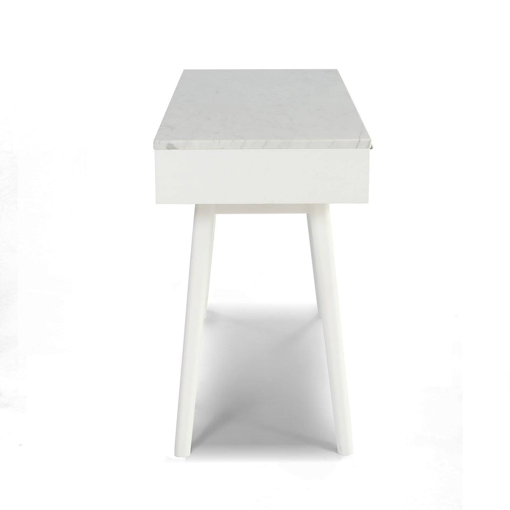 Rectangular Italian Carrara White Marble Writing Desk with Black Legs Z501