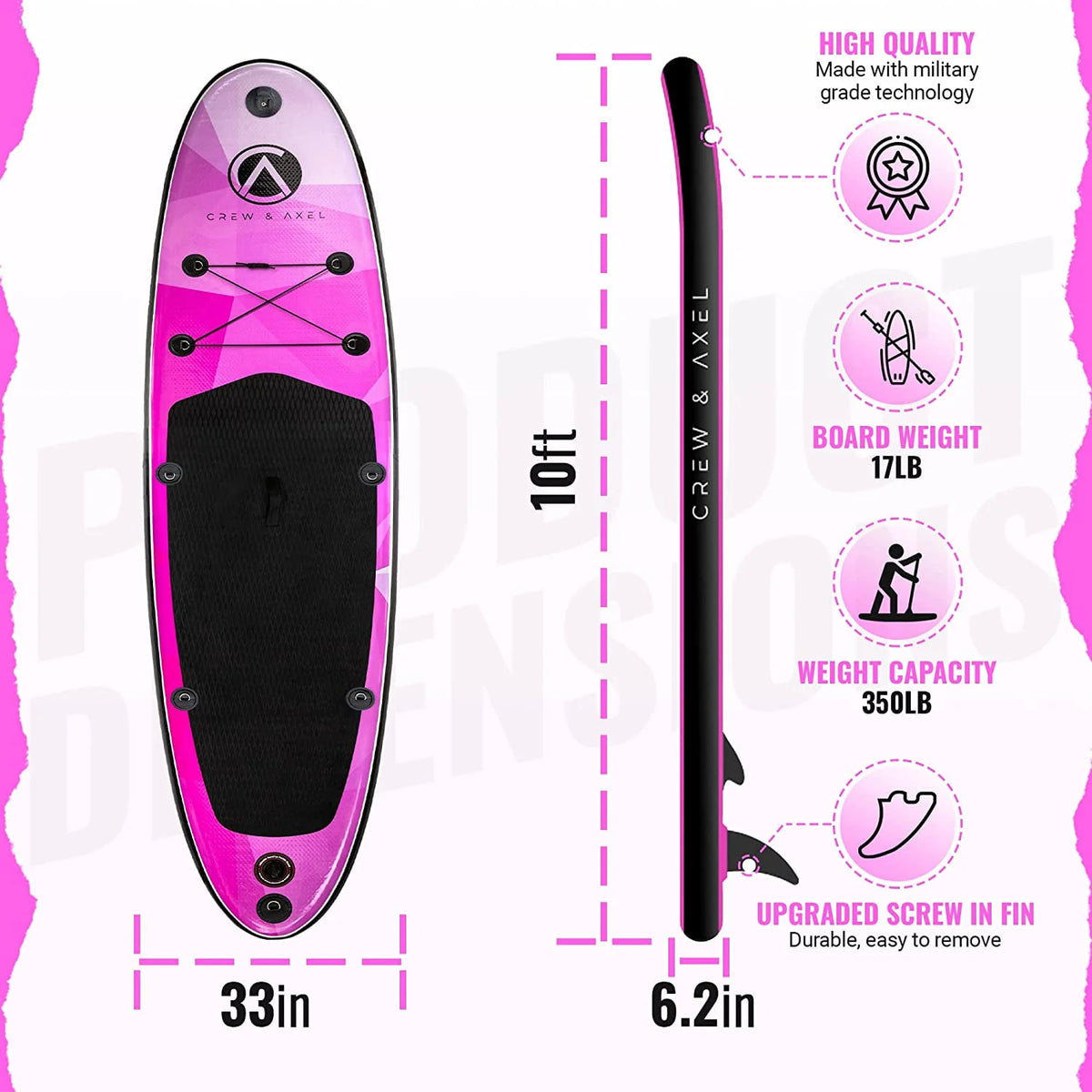 Inflatable Paddle Board SUP Kit with Paddle Pump Bag Pink W17346