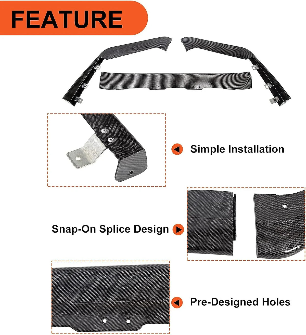 Carbon Fiber Look Front Bumper Lip Spoiler Splitter Side Body Kit U651