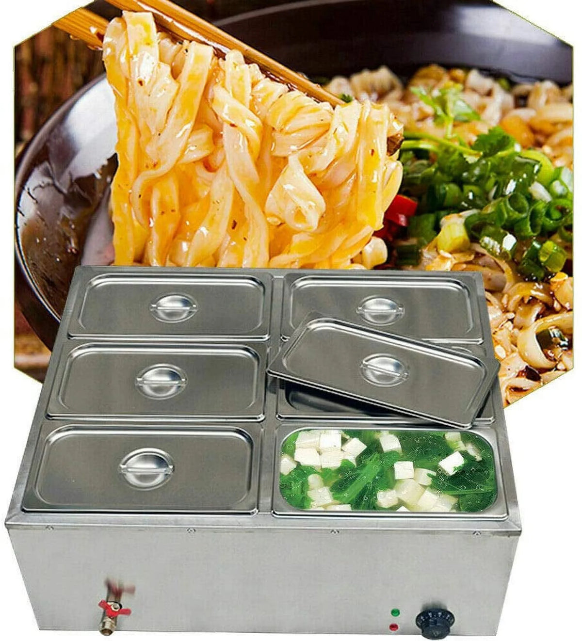 6 Pot Portable Food Warmer Steam Table Top 110V Y8616