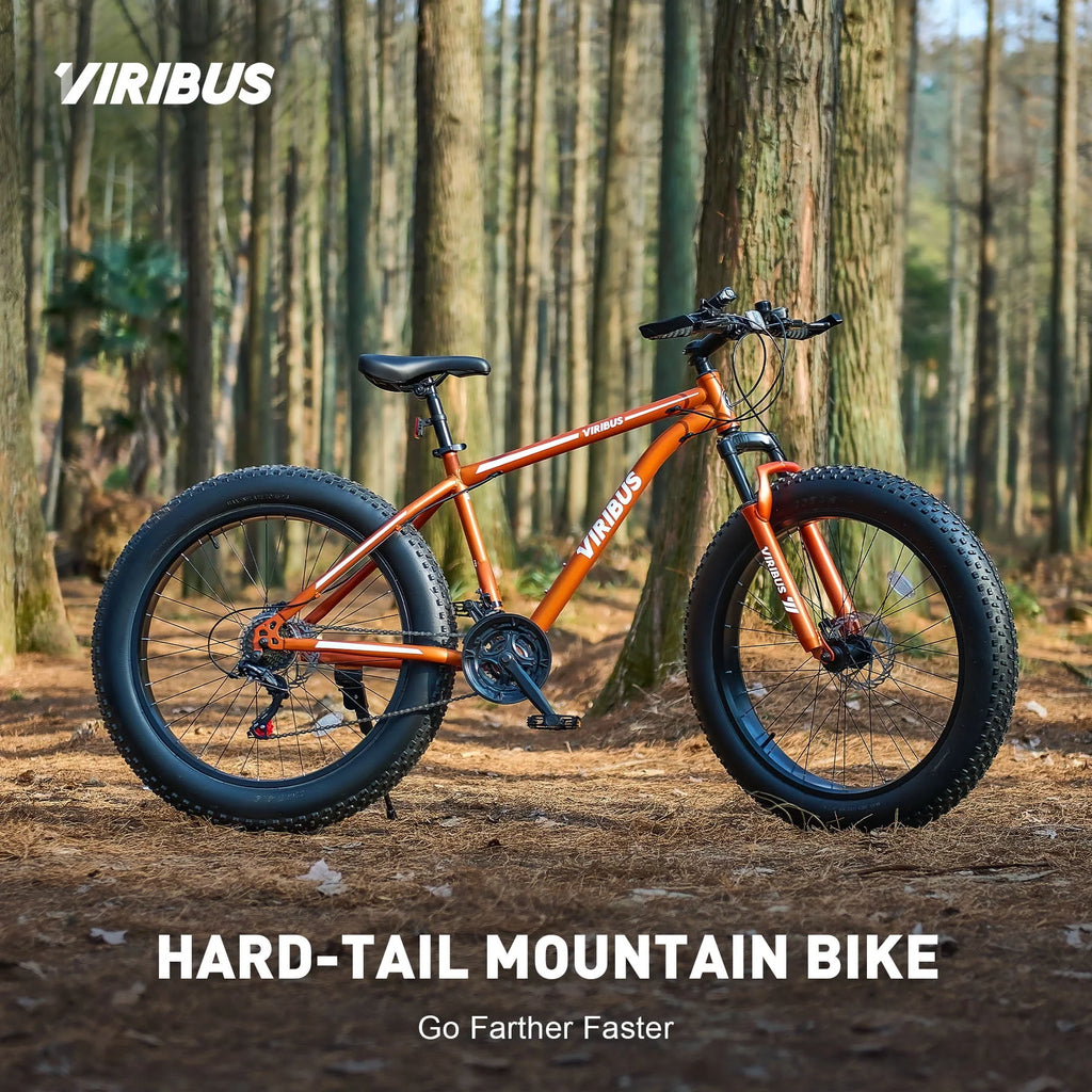 26 Fat Tire Mountain Bike with Front Suspension 21 Speeds Disc Brakes Orange S37064