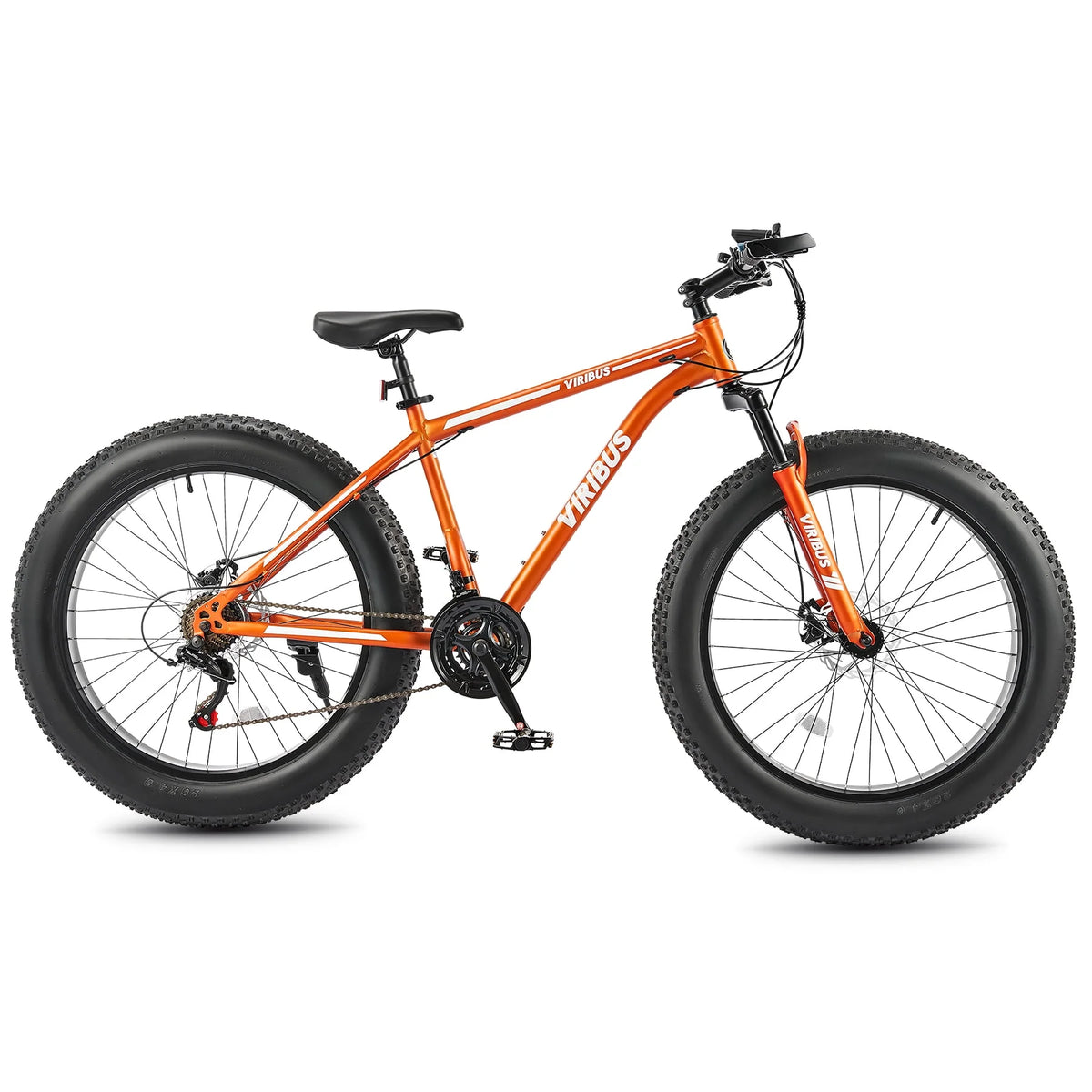 26 Fat Tire Mountain Bike with Front Suspension 21 Speeds Disc Brakes Orange S37064