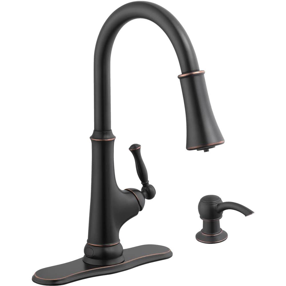 Touchless LED Single-Handle Pull-Down Kitchen Faucet with Soap Dispenser in Bronze B327817