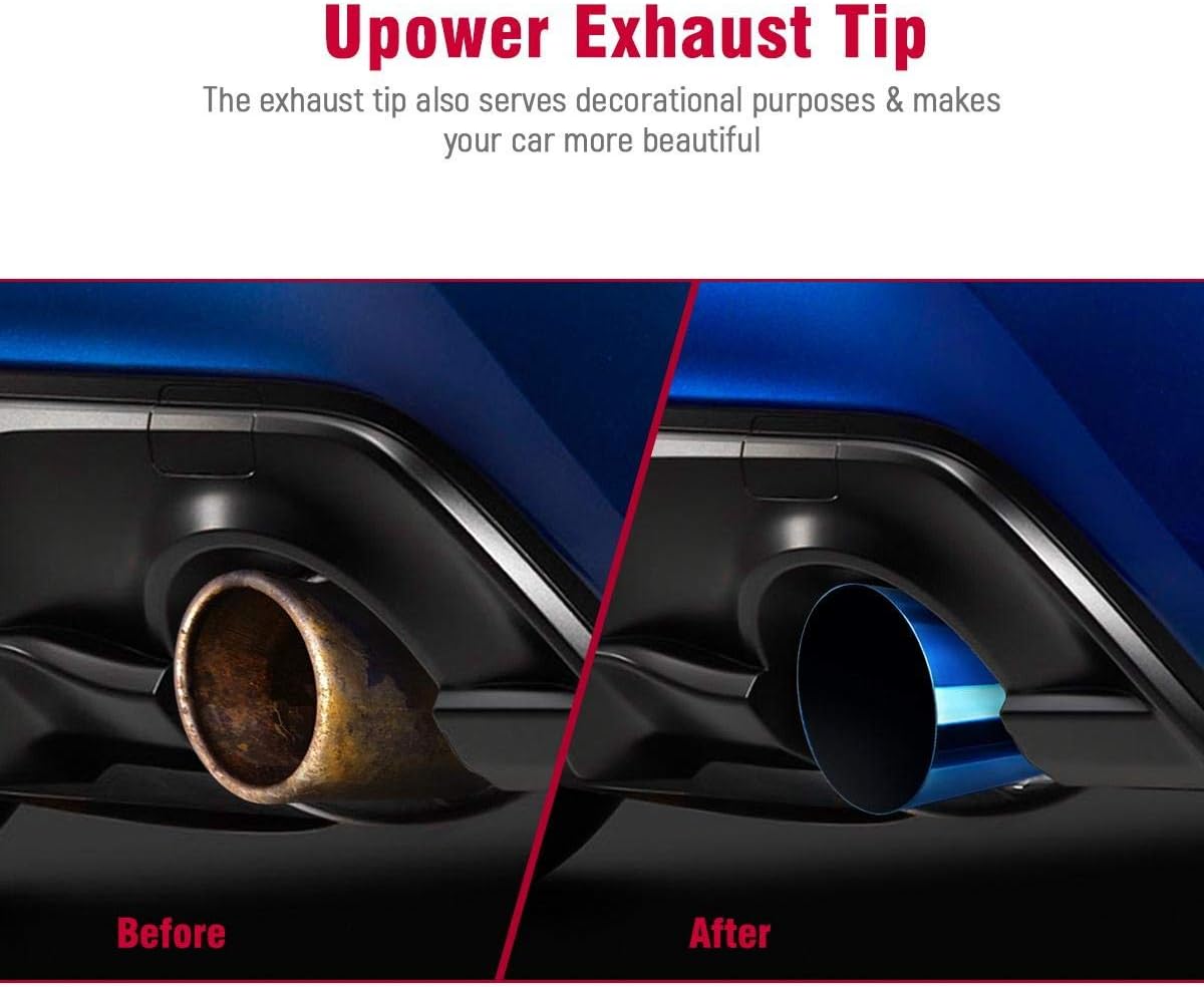 Blue Burnt Exhaust Tip 2.5" Inlet 4" Outlet 9" Long Single Wall Slant Cut 304 Stainless Steel Pack of 2 A9966