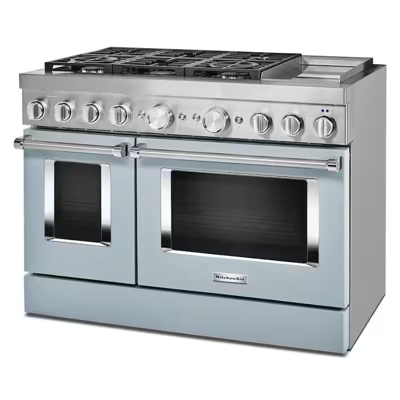 48 in. Double Oven Dual Fuel Range with Self-Cleaning and True Convection in Misty Blue J403096