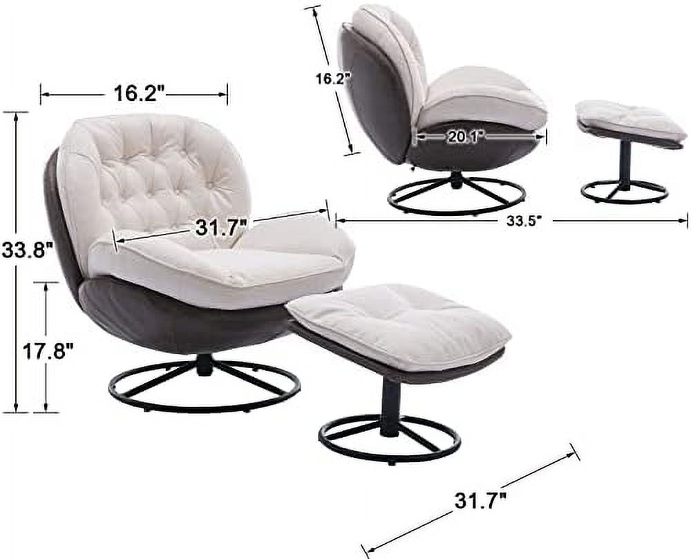 White Linen Swivel Arm Chair with Ottoman F243147