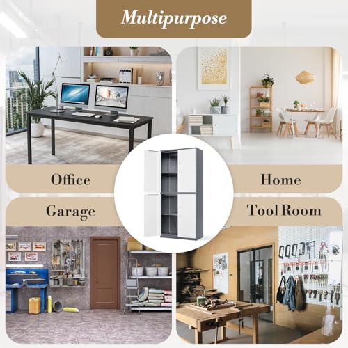 Metal Storage Cabinet with 4 Lock Doors and 4 Adjustable Shelves, 74" Tall Rolling Cabinet M1827