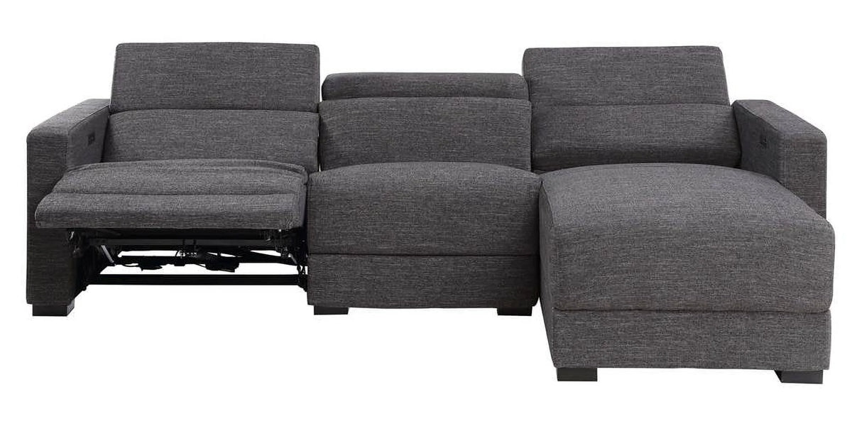 Dark Gray Polyester Fabric Power Reclining Sectional L2156