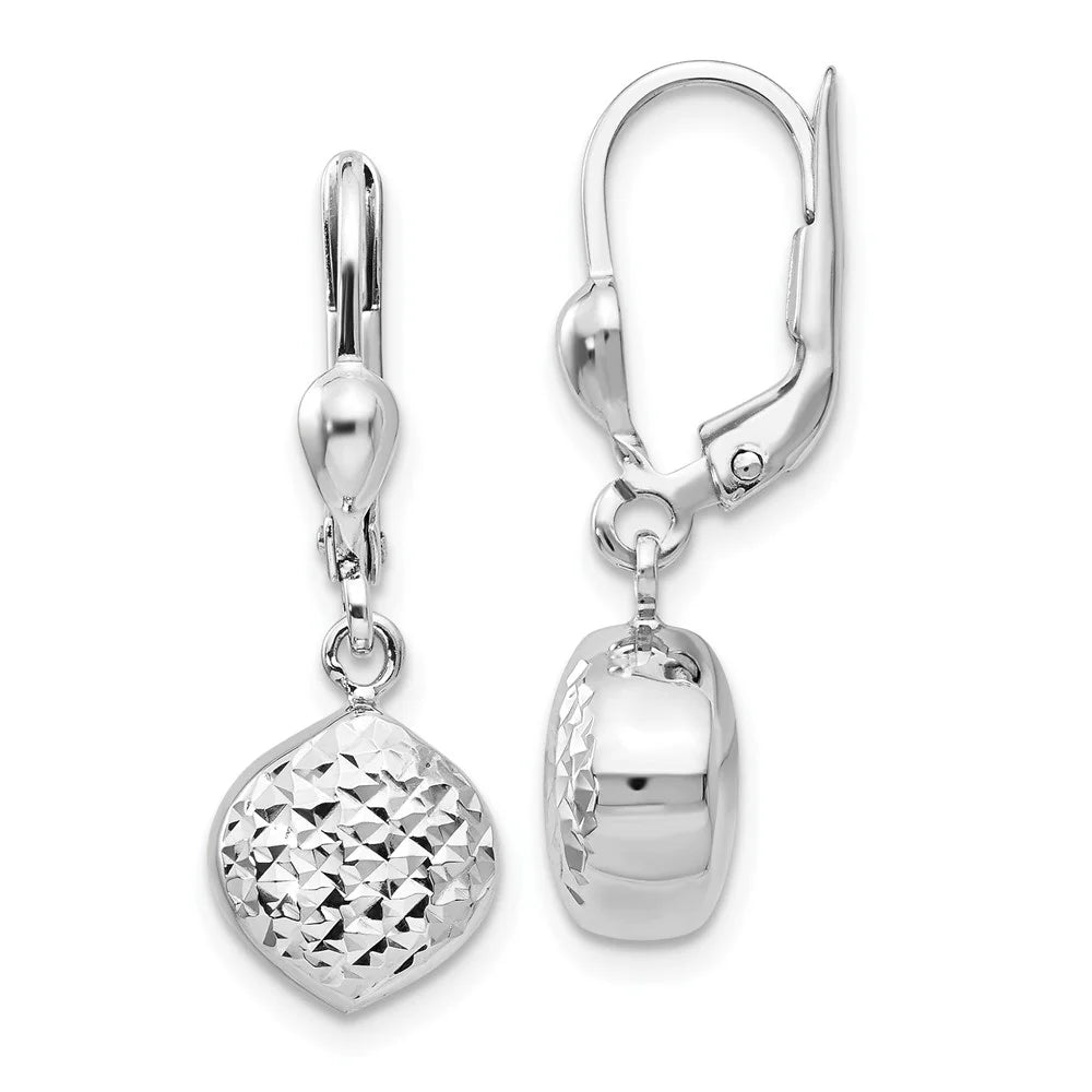 14 Karat White Gold Diamond-cut Dangle Leverback Earrings F69972