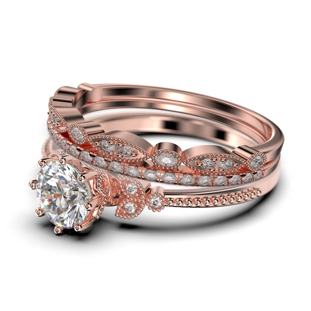 2.25 Carat Round Cut Diamond Moissanite Floral Engagement Ring In 925 Sterling Silver With 18K Rose Gold Plating O2621
