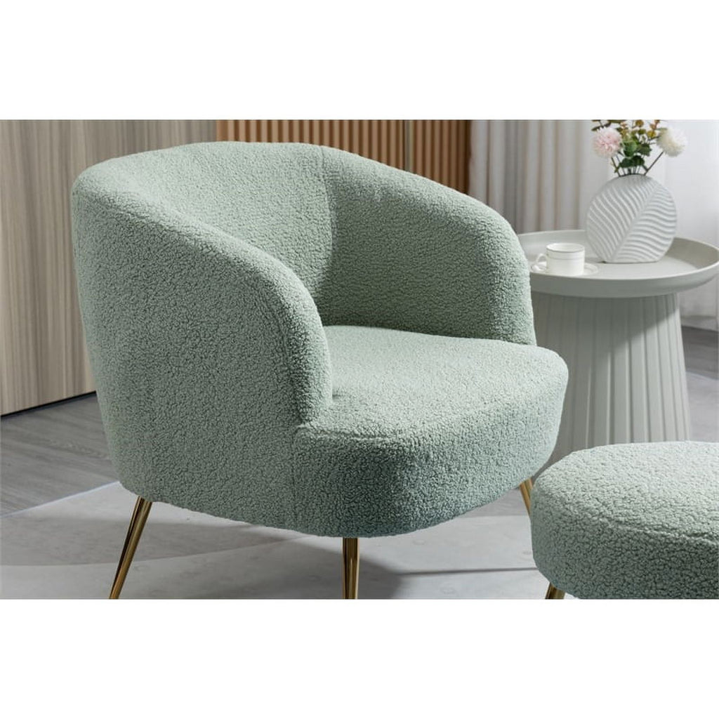 Pea Green Wool Accent Armchair with Ottoman and Gold Leg R5813