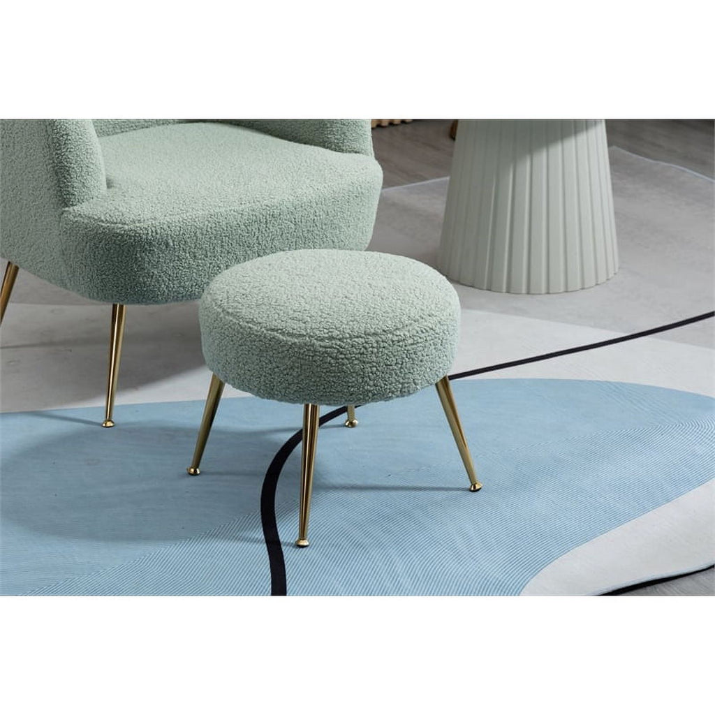 Pea Green Wool Accent Armchair with Ottoman and Gold Leg R5813