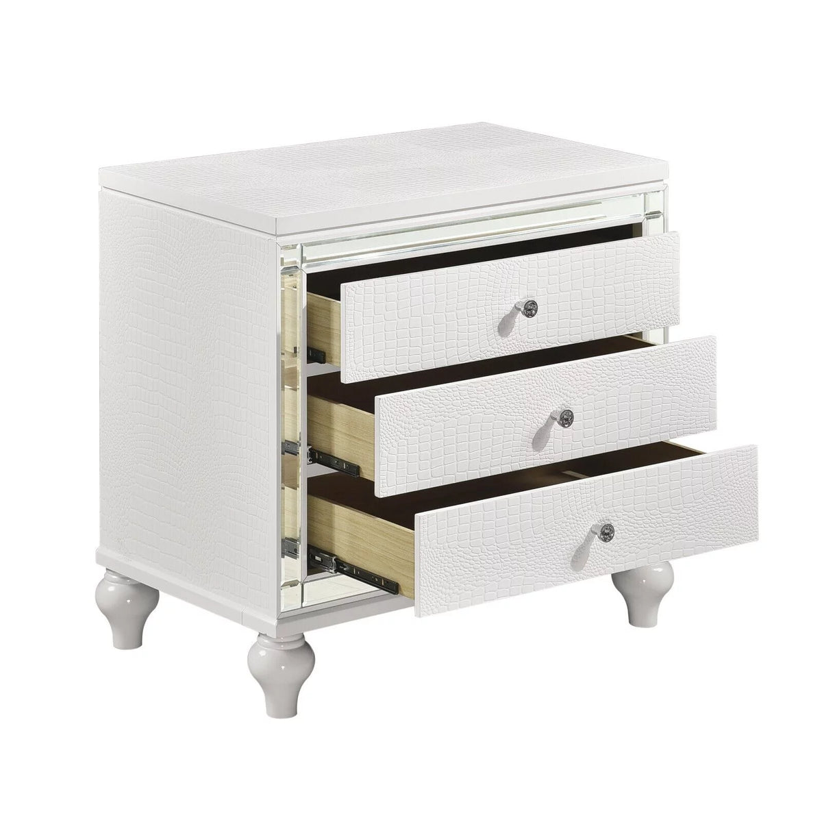 White 3pc Bedroom Set Eastern King Bed LED Headboard 2 Nightstands S149479