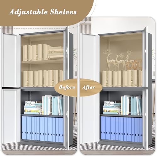 Metal Storage Cabinet with 4 Lock Doors and 4 Adjustable Shelves, 74" Tall Rolling Cabinet M1827