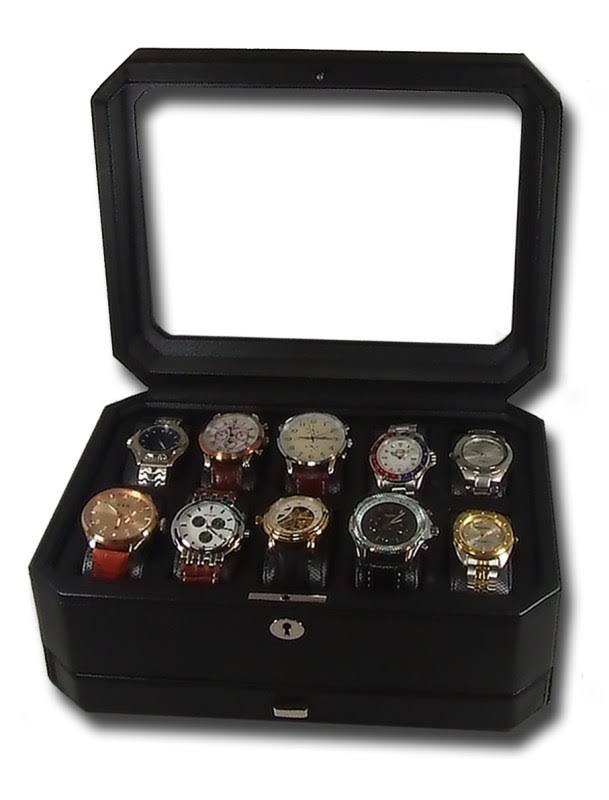 10 Piece Watch Box with Drawer Black K7782