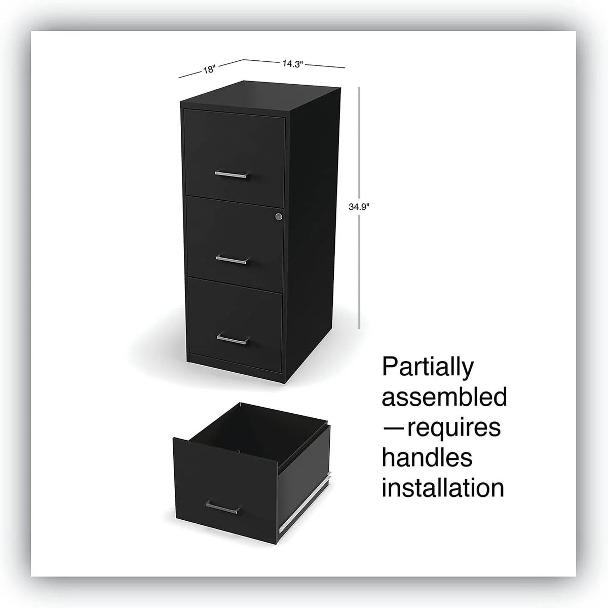 Vertical File Cabinet 3 Drawer Letter Black K784