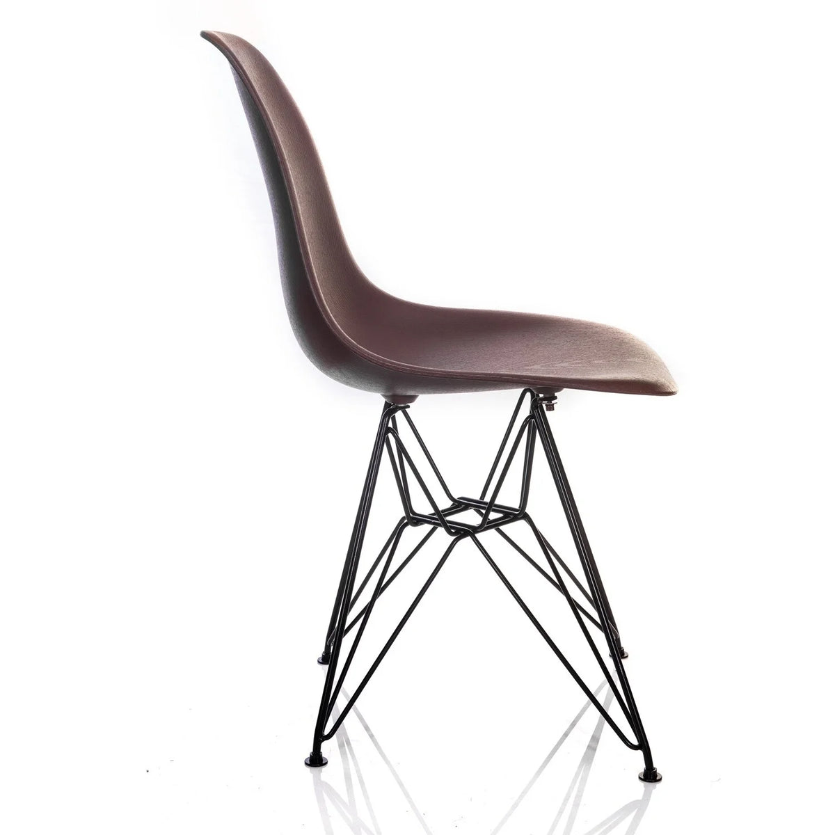 Brown Wood Grain Dining Accent Side Chair with Black Steel Leg K28373