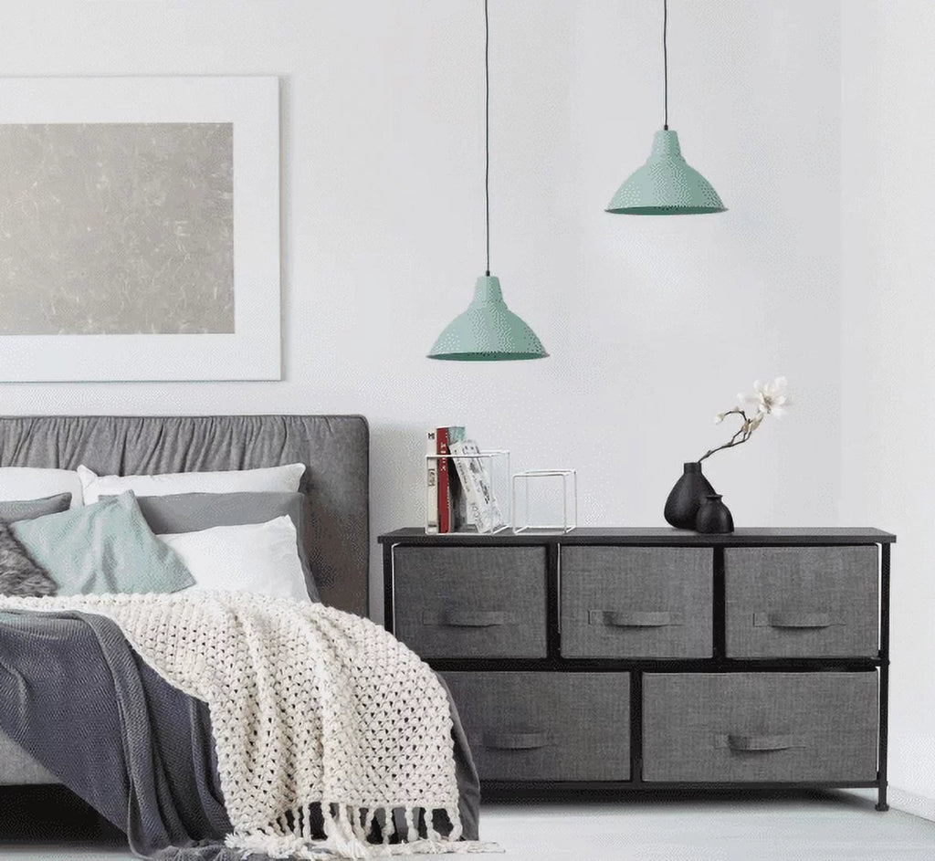 5 Drawer Fabric Storage Dresser with Wood Top V14153