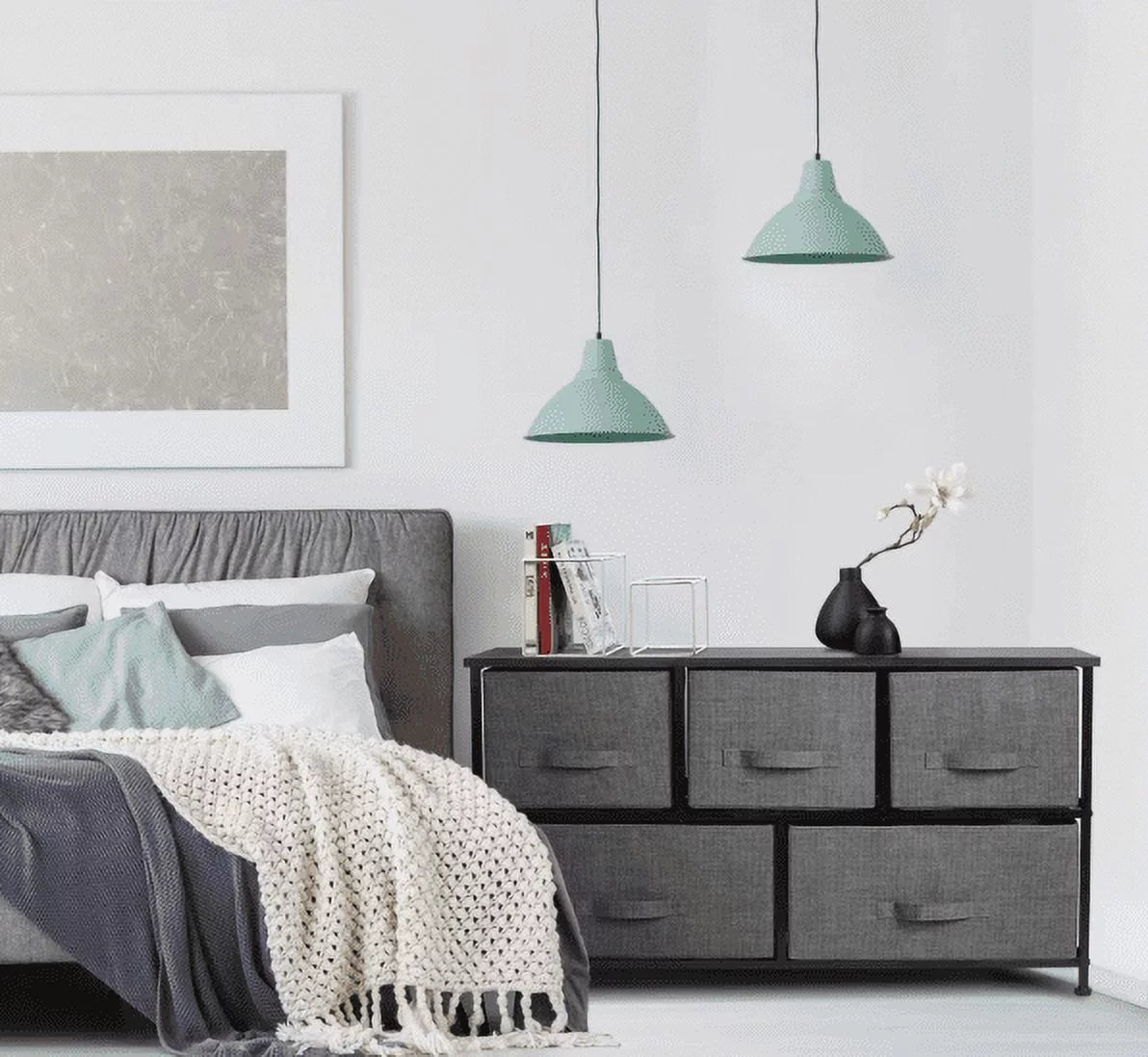 5 Drawer Fabric Storage Dresser with Wood Top V14153