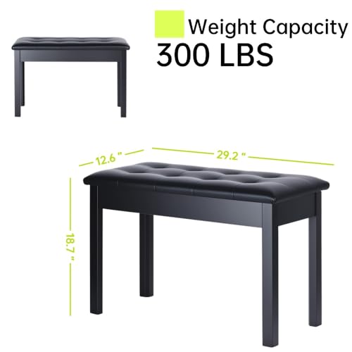 Solid Wood Padded Piano Bench with Storage V1625