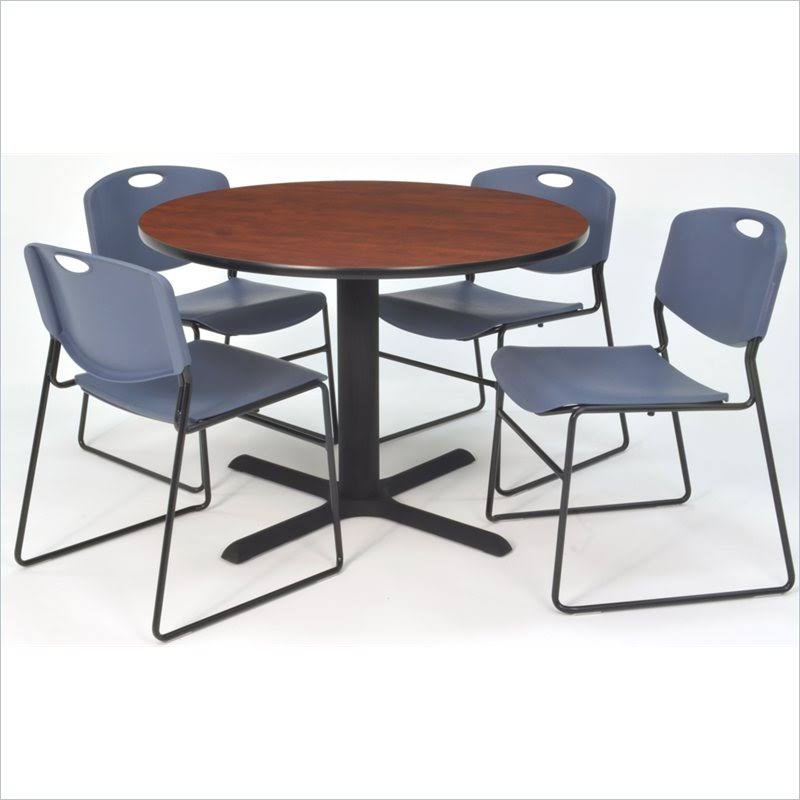 48x22 Round Breakroom Table with 4 Stack Chairs S6849