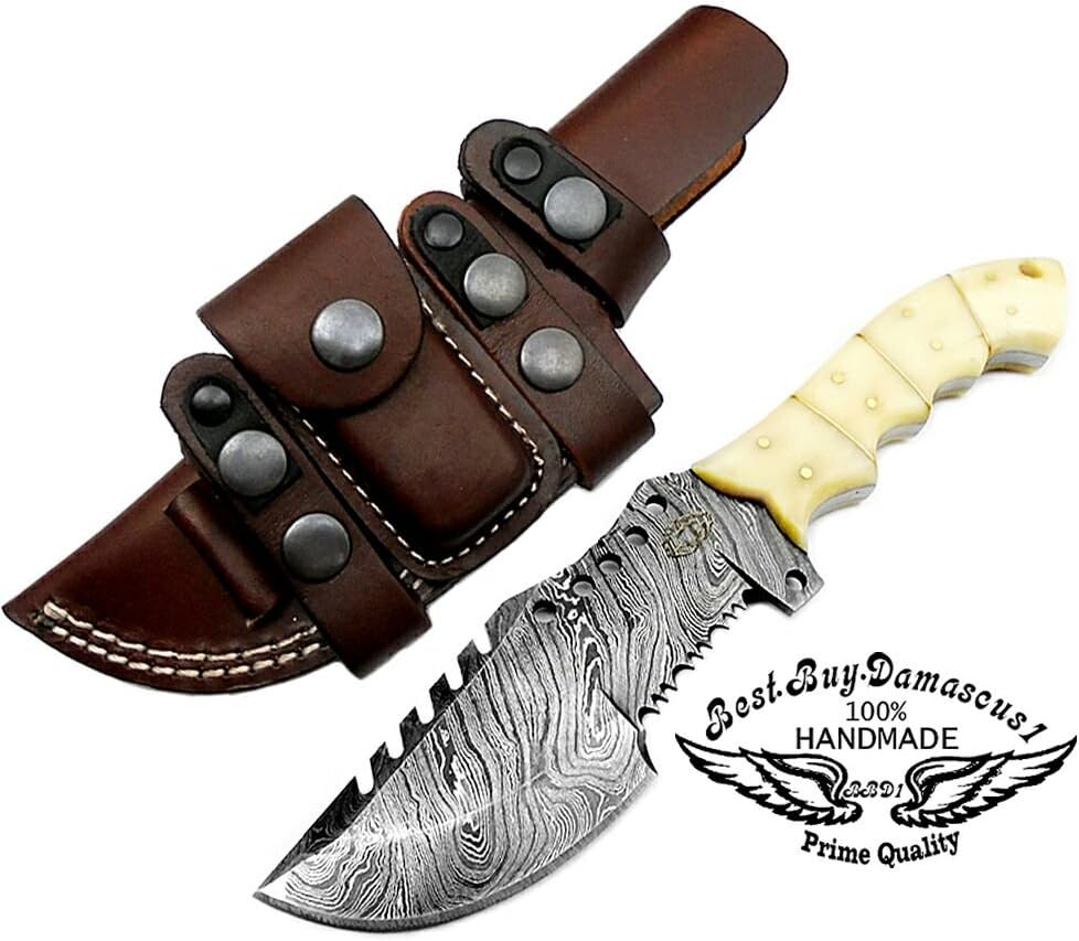 Camel Bone 9.5'' Fixed Blade Damascus Steel Hunting Knife G191