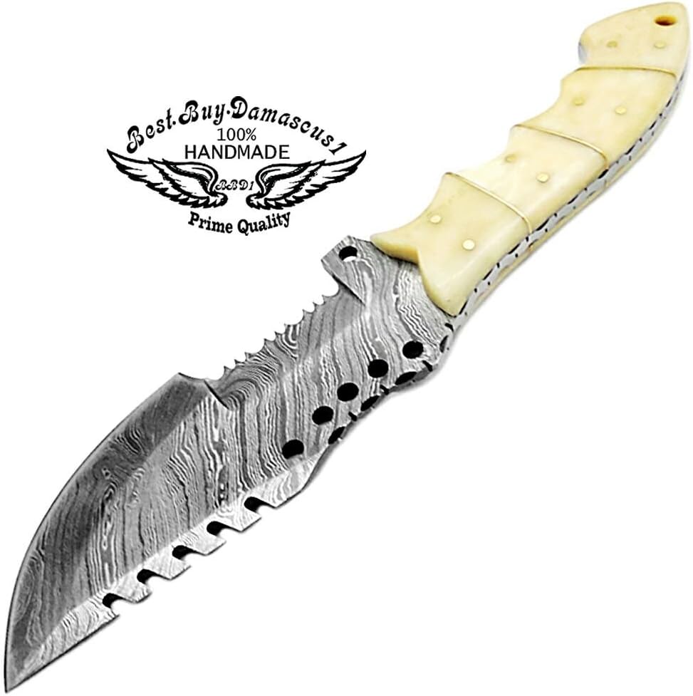Camel Bone 9.5'' Fixed Blade Damascus Steel Hunting Knife G191