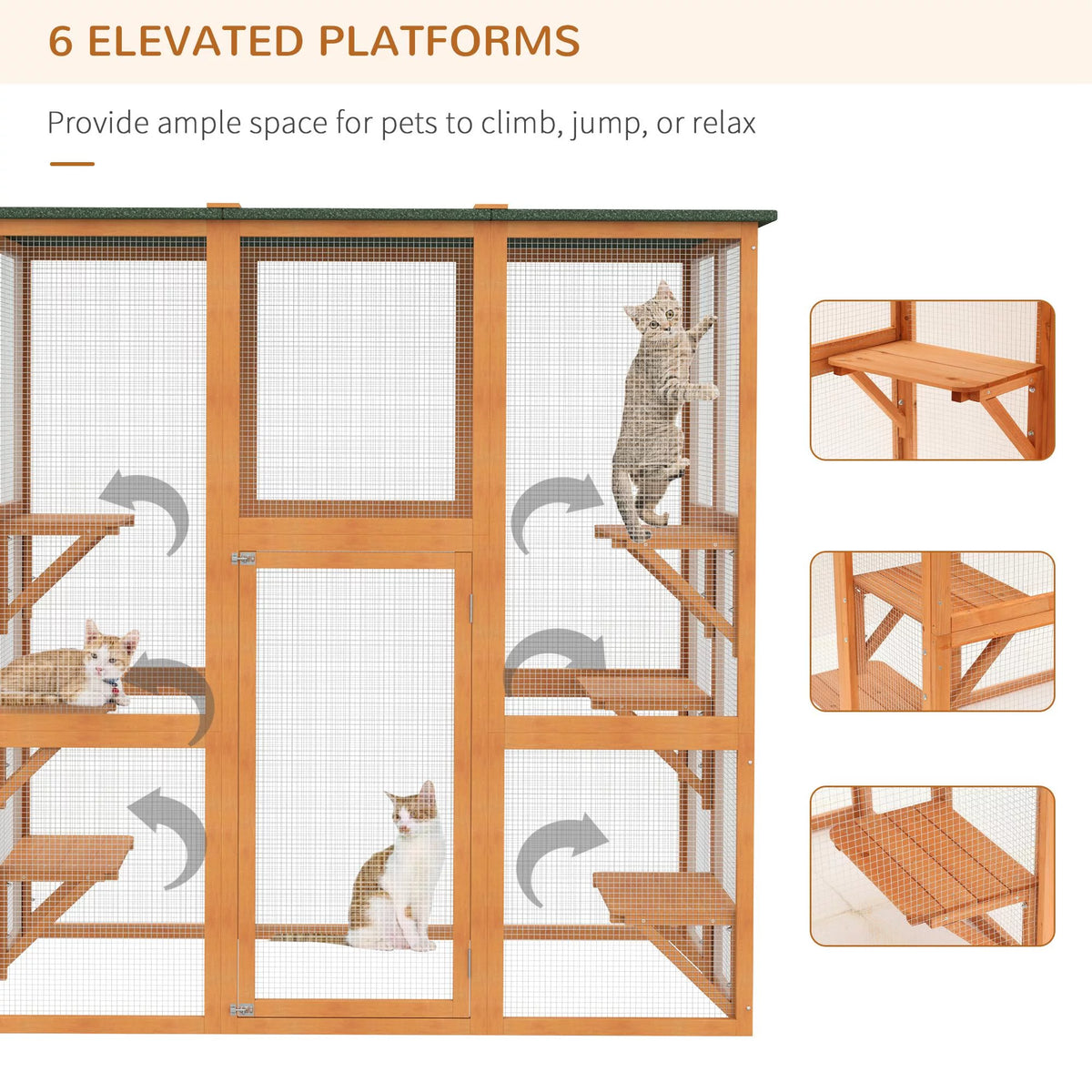Outdoor Wooden Cat House Enclosure with 6 High Ledges U221872