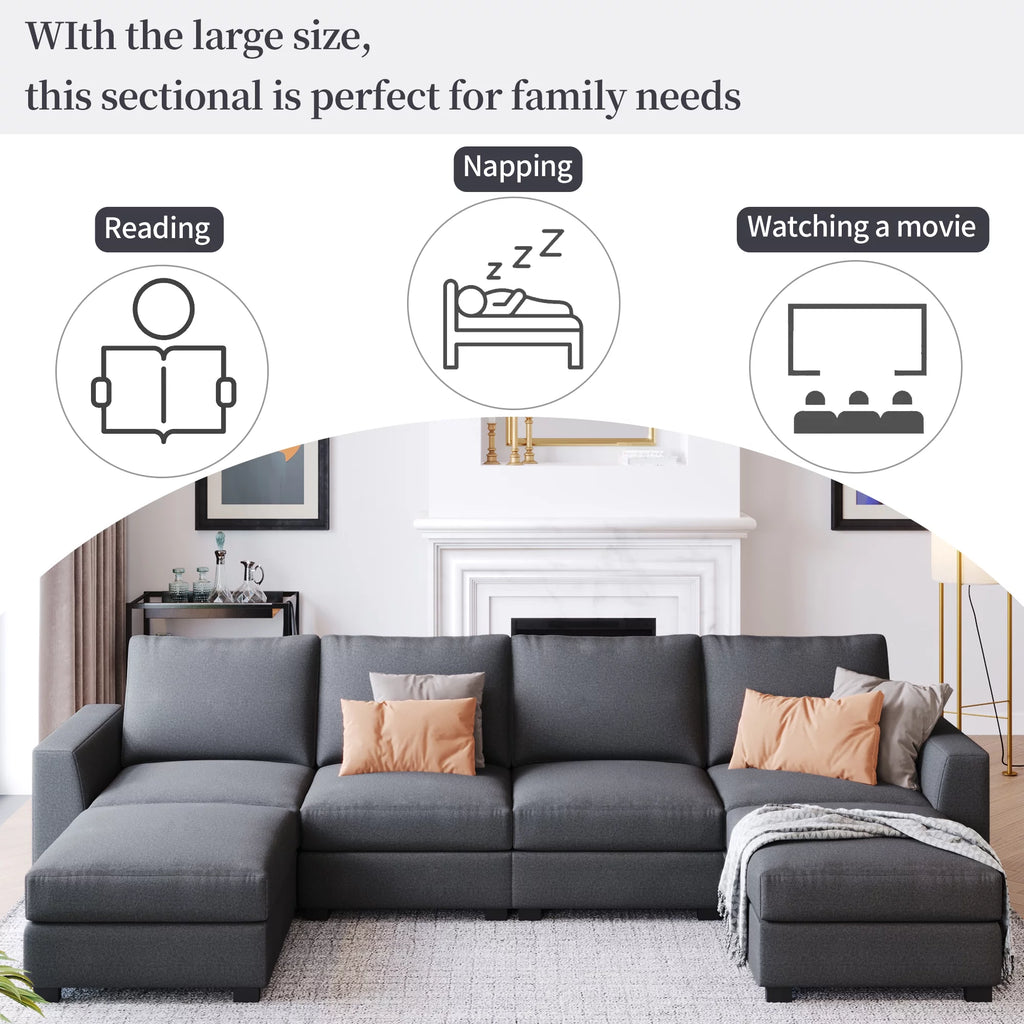Gray U Shaped 6 Seater Sectional Sofa with Ottomans T311