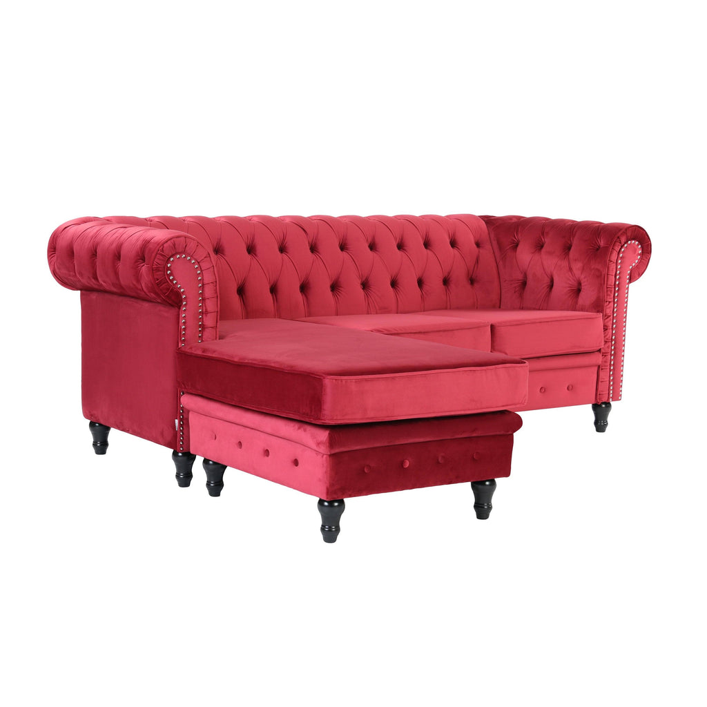 Red Velvet Rolled Arm Sofa with Ottoman B83221