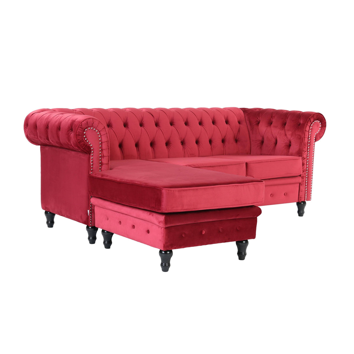 Red Velvet Rolled Arm Sofa with Ottoman B83221
