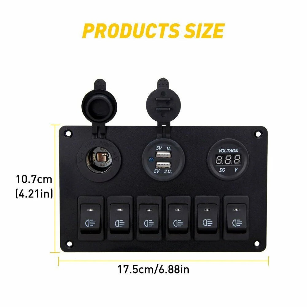 6 Gang Blue LED Rocker Switch Panel M383