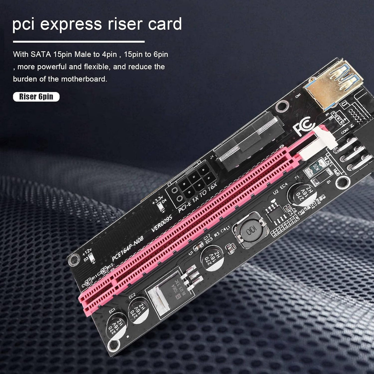 6Pcs PCI-E GPU USB 3.0 PCIe Riser Card Sata 15Pin to 6 Pin Power Cable Pack of 2 G287