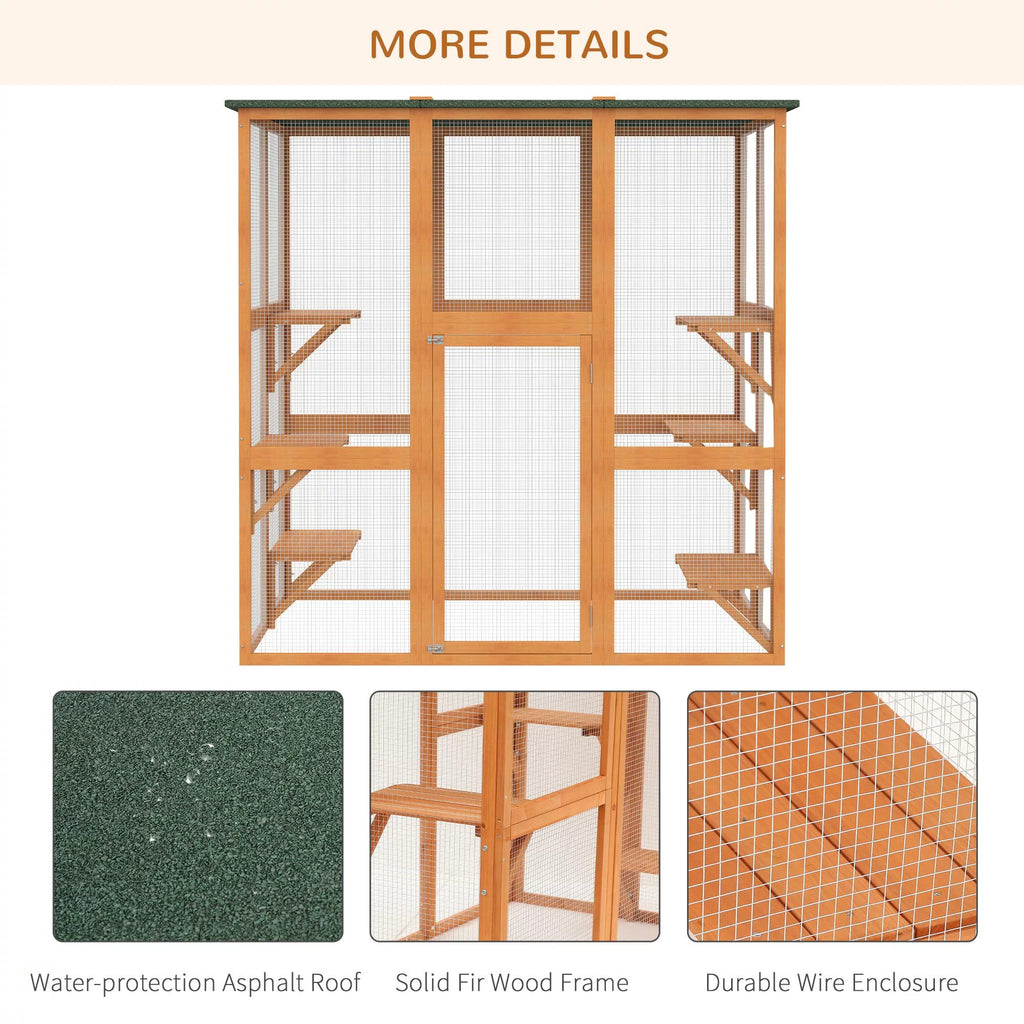 Outdoor Wooden Cat House Enclosure with 6 High Ledges U221872