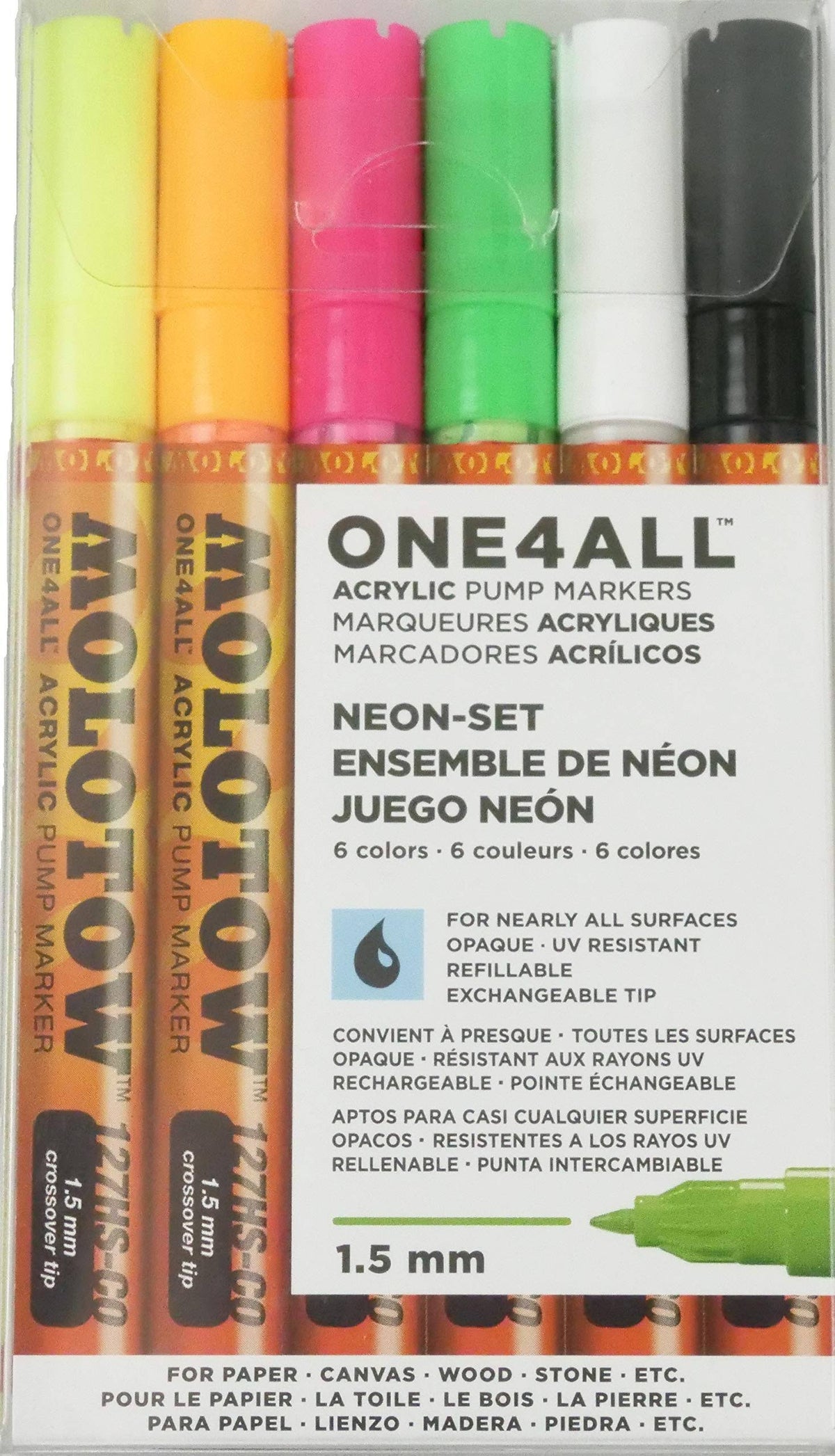 1.5 mm Neon Acrylic Markers Set of 6 H6565