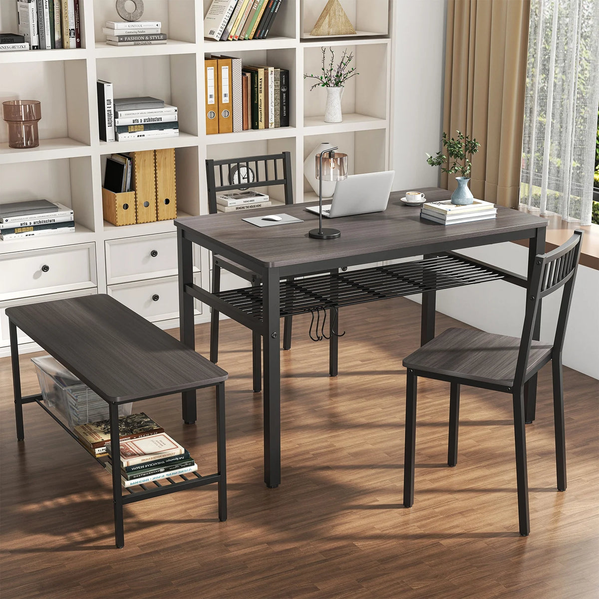 Kitchen Table and 2 Chairs with Bench Brown E559