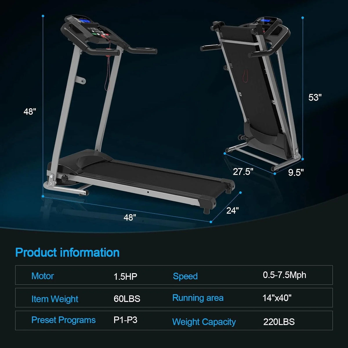 Folding Incline Electric Treadmill Black D42064
