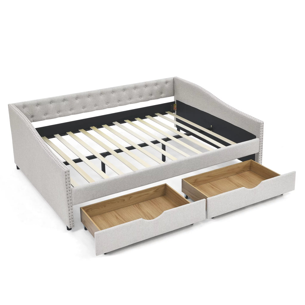 Beige Queen Size Upholstered Daybed with Drawers P327