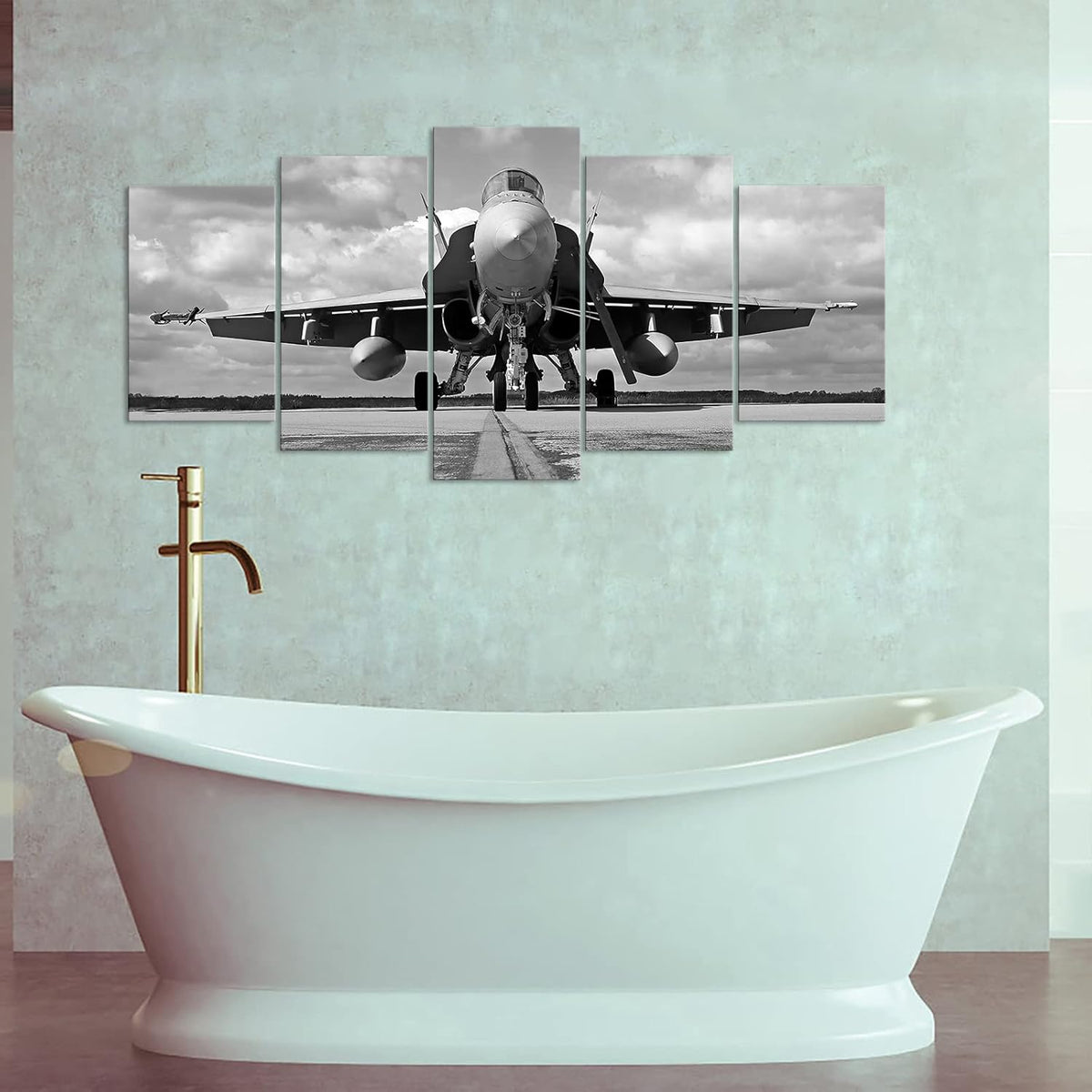 5 Piece Black and White Airplane Canvas Prints Wall Art O64976