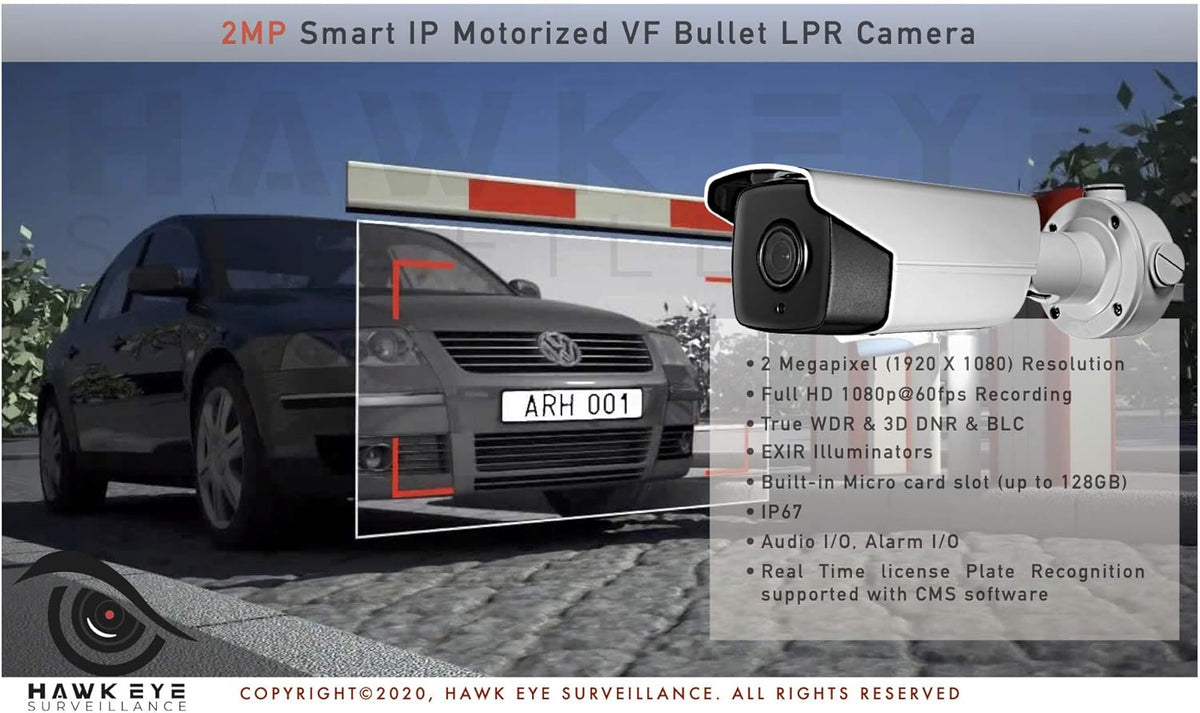 2MP License Plate Recognition IP PoE Bullet Camera with Motorized 8-32mm Lens D375000